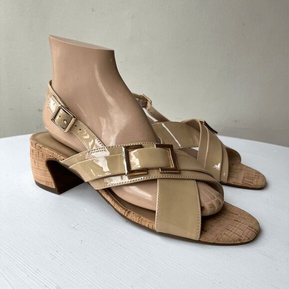 NEW! VANELi Clovis Block Patent Leather Ecru Sling Back Casual Sandals Low Hee - Picture 6 of 11